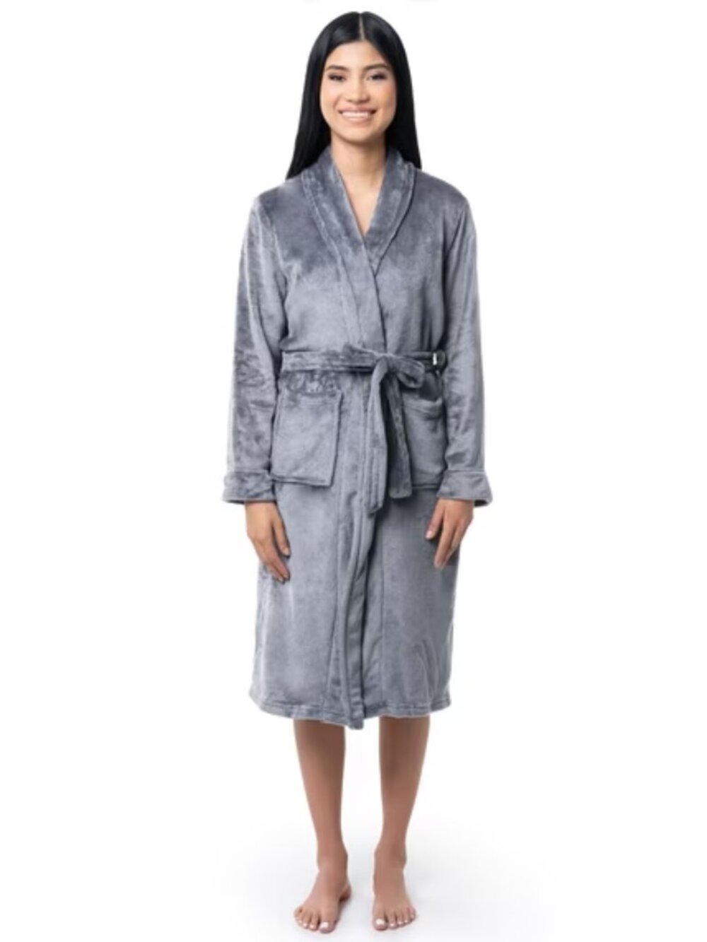 Fruit of the Loom Women's Beyond Soft Fleece Robe Grey NEW
